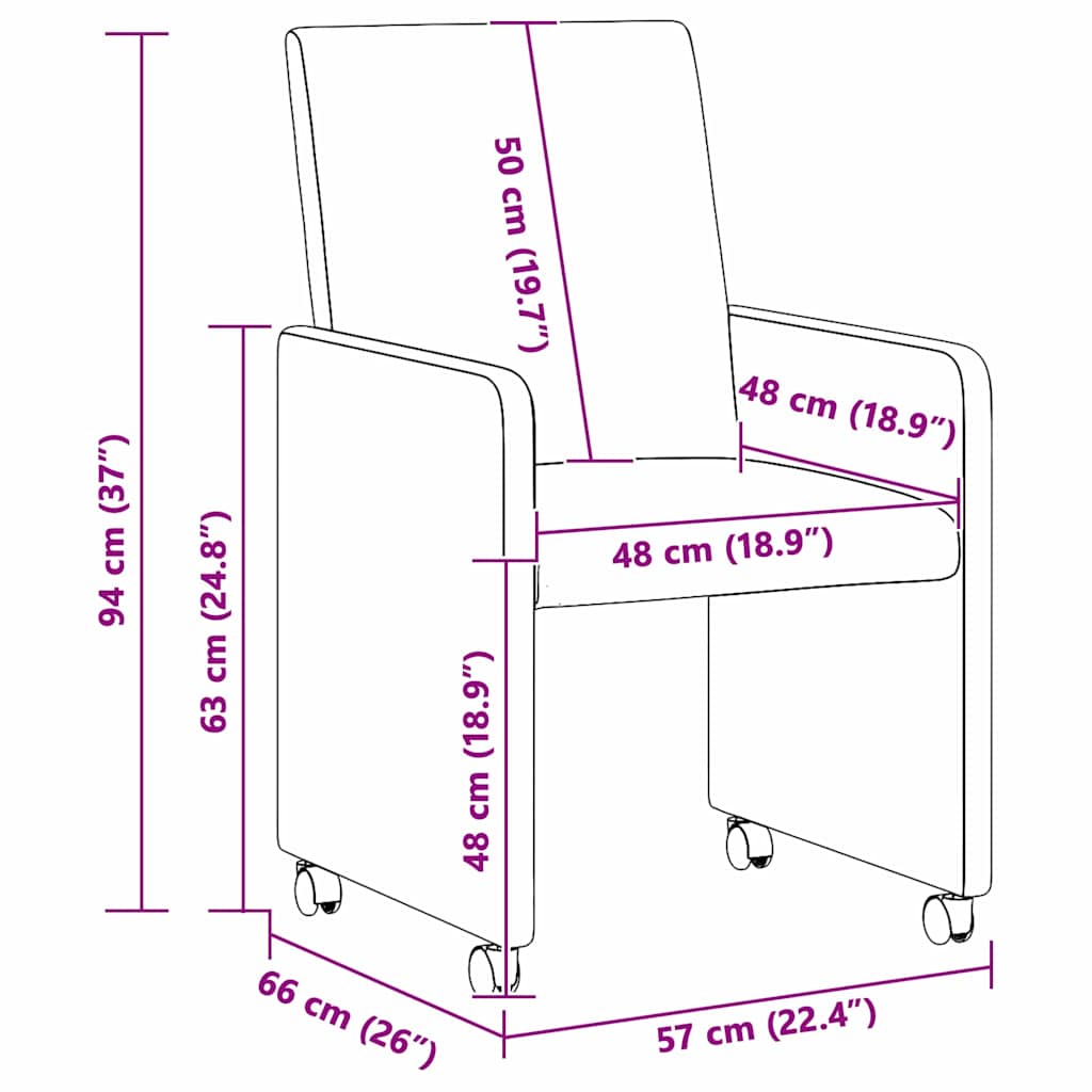 Blagovačke stolice s kotačima 2 pcs Ružičasta 57 x 66 x 94 cm