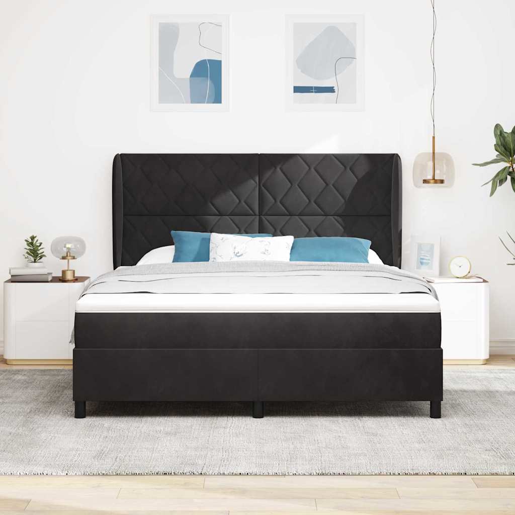 Krevet s opruga kutije s uzglavljem Crna 200 x 180 cm Baršun