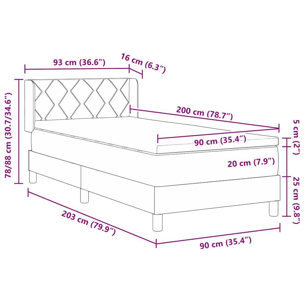Krevet s opruga kutije s uzglavljem Crna 200 x 90 cm tkanina