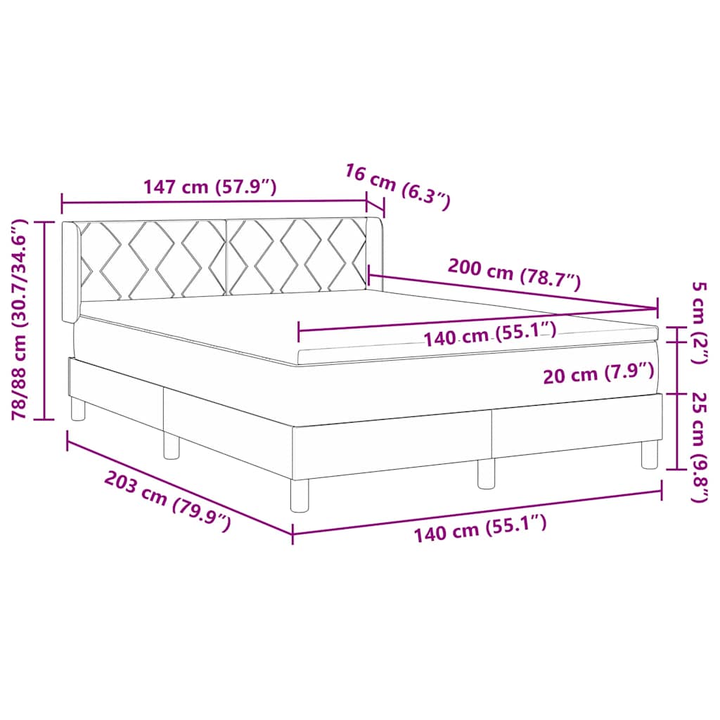 Krevet s opruga kutije s uzglavljem Crna 200 x 140 cm tkanina