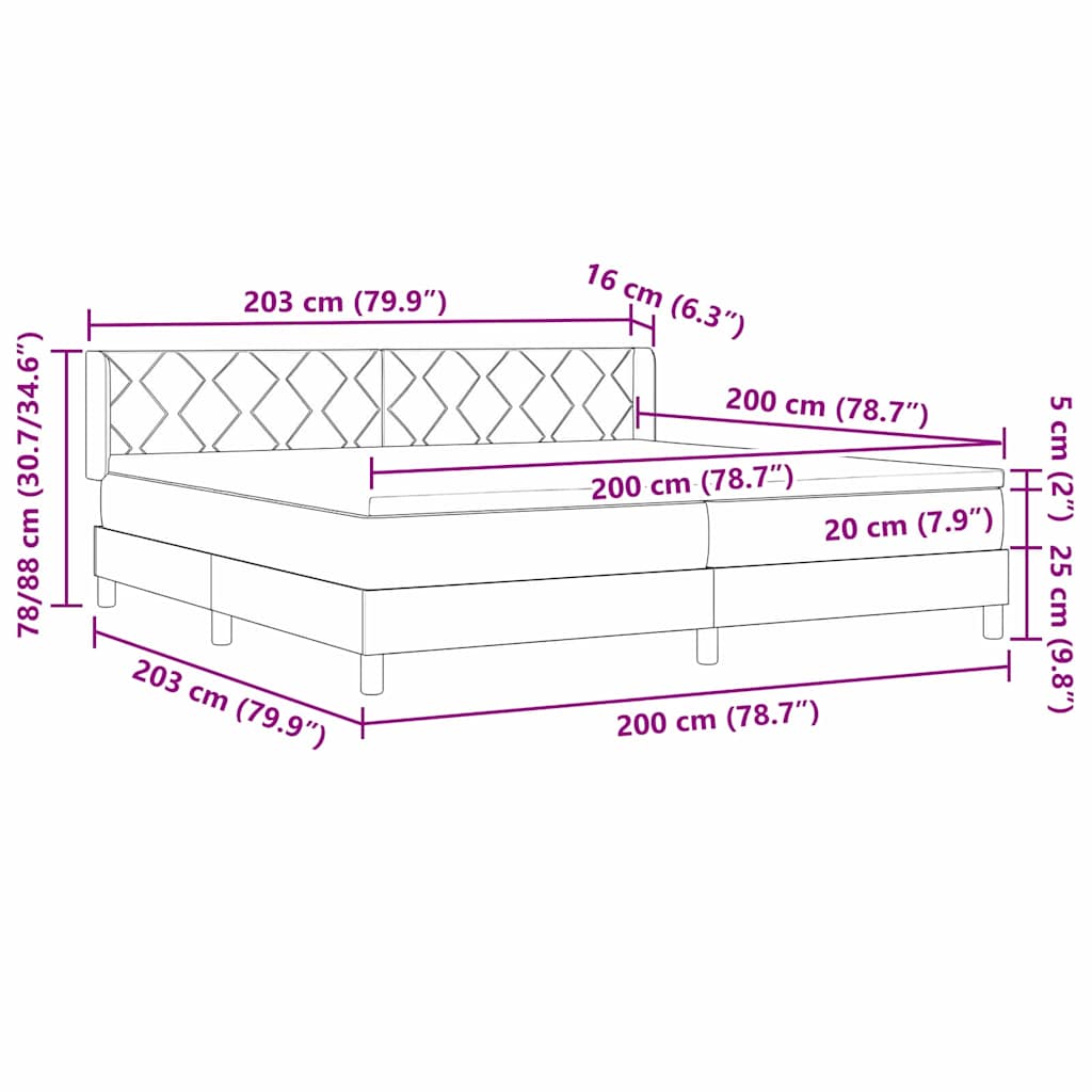 Krevet s opruga kutije Tamno siva 200 x 200 cm tkanina