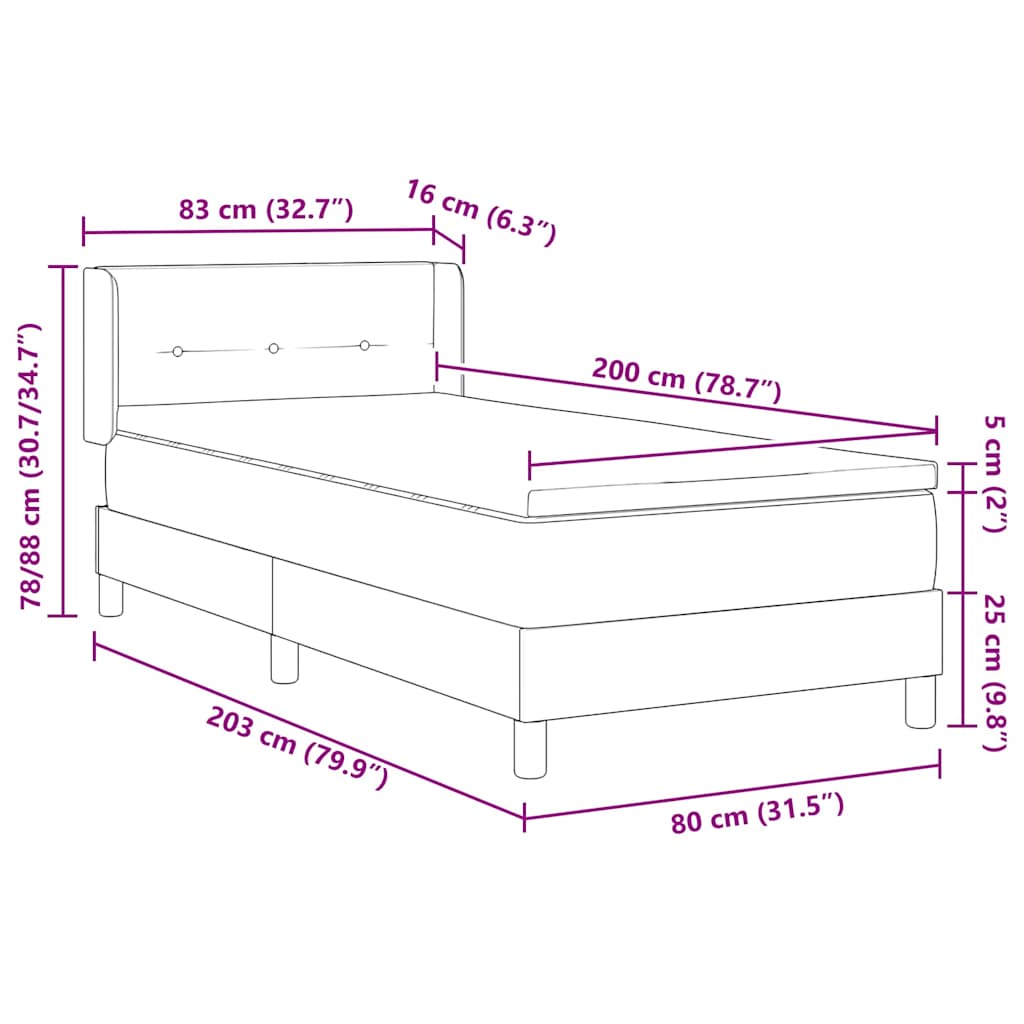 Krevet s opruga kutije Tamno siva 200 x 80 cm tkanina