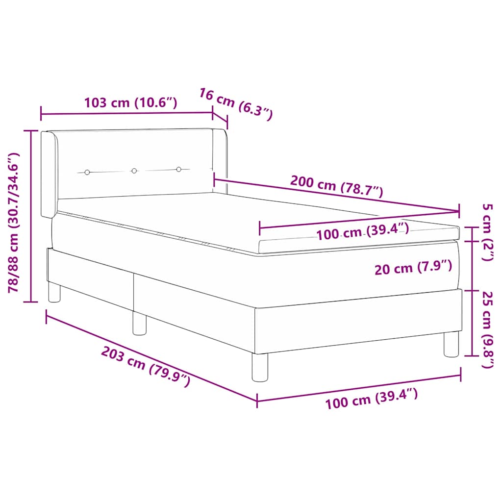Krevet s opruga kutije Tamno siva 200 x 100 cm tkanina