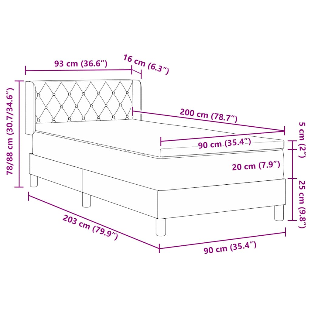 Krevet s opruga kutije Tamno siva 200 x 90 cm Baršun