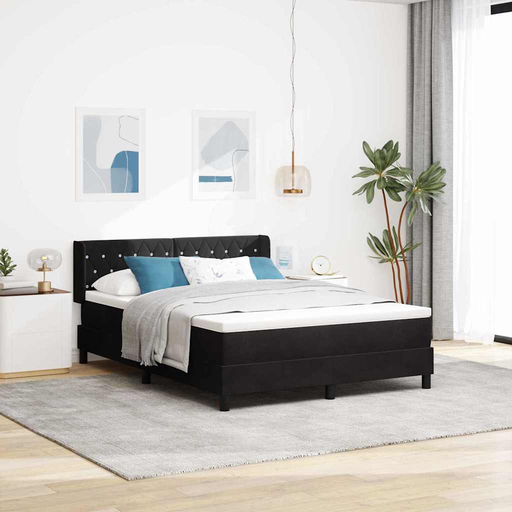 Krevet s opruga kutije s uzglavljem Crna 200 x 160 cm Baršun