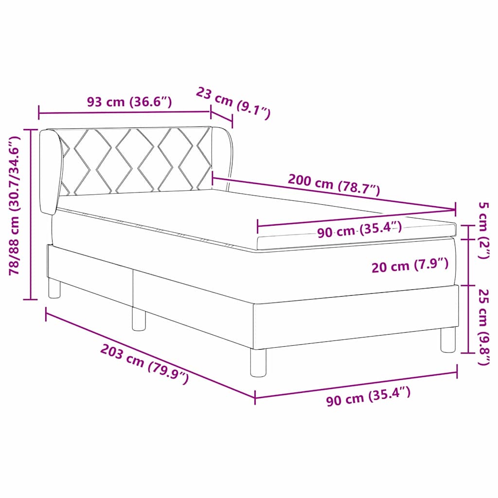 Krevet s opruga kutije Svijetlo siva 200 x 90 cm Baršun