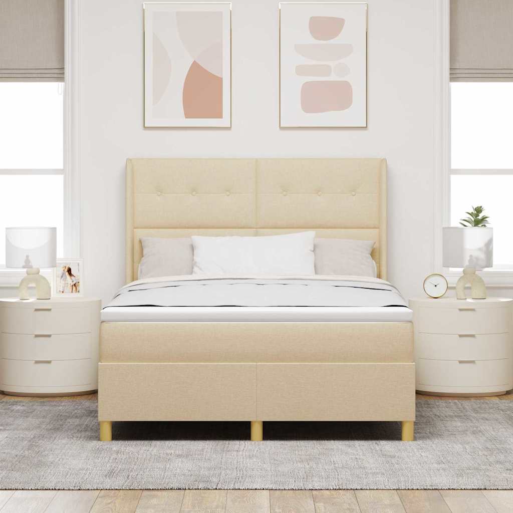 Krevet s opruga kutije s uzglavljem Krema 160 x 200 cm tkanina
