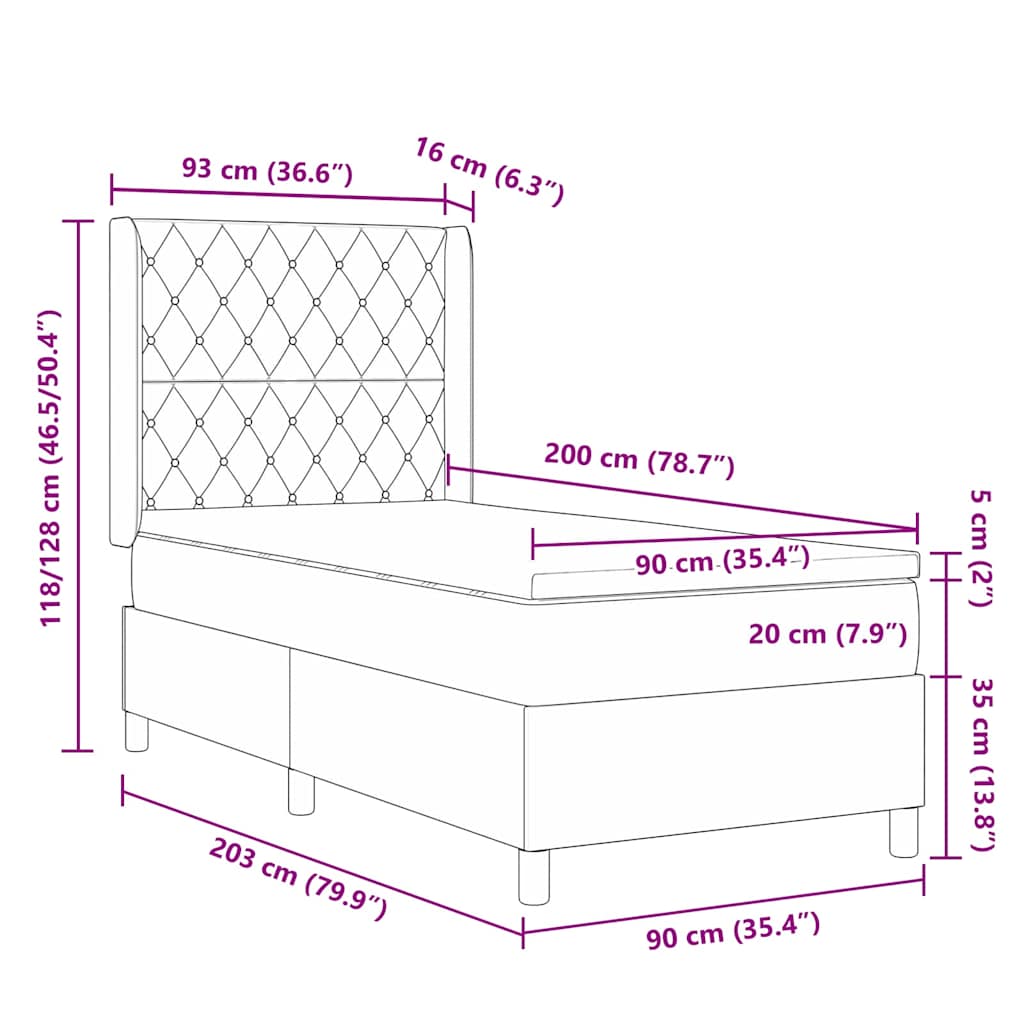 Krevet s opruga kutije s madracem Tamno siva 90 x 200 cm Baršun