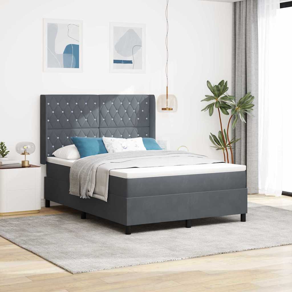 Krevet s opruga kutije Tamno siva 140 x 190 cm Baršun