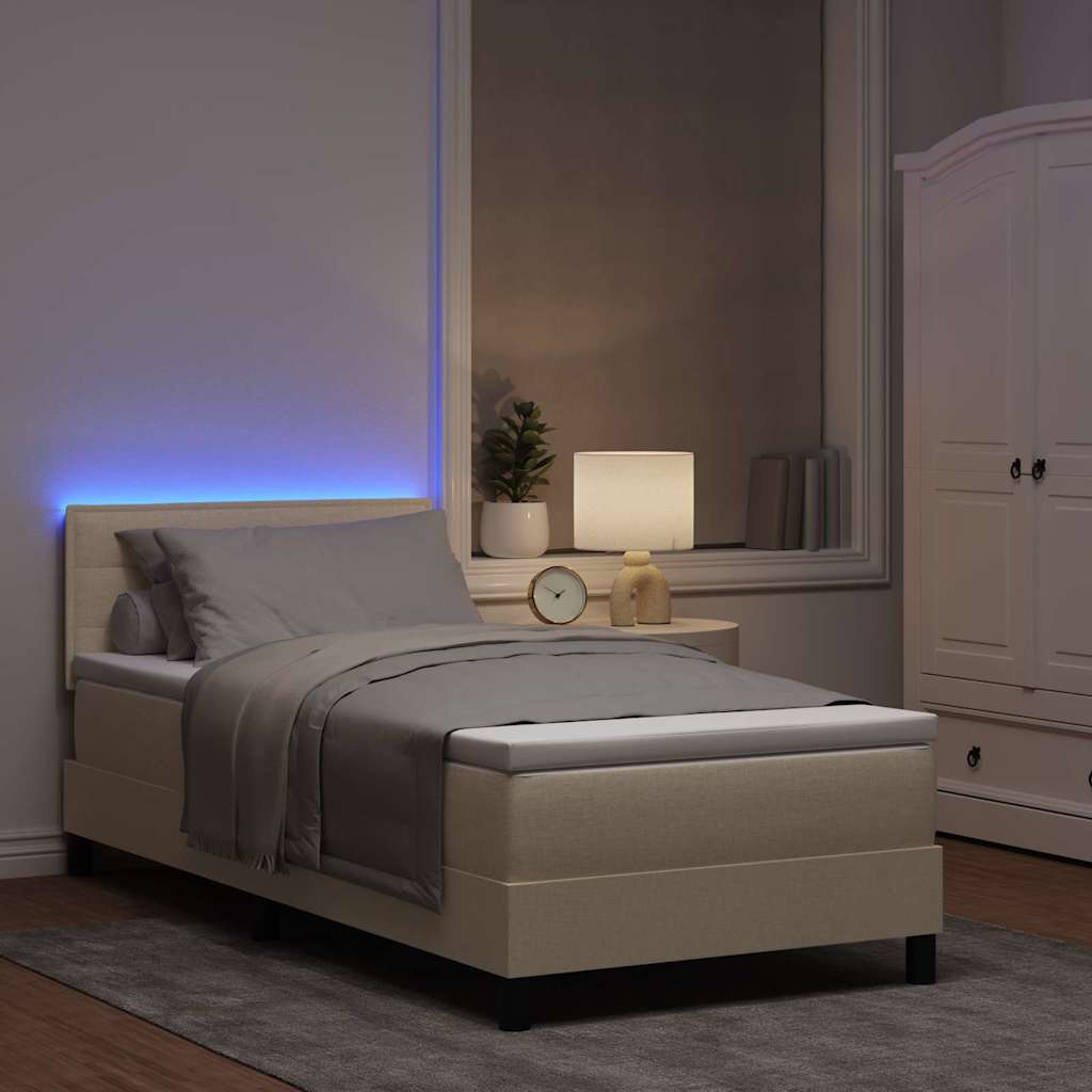 Krevet s opruga kutije s LED trakama Krema 80 x 200 cm tkanina