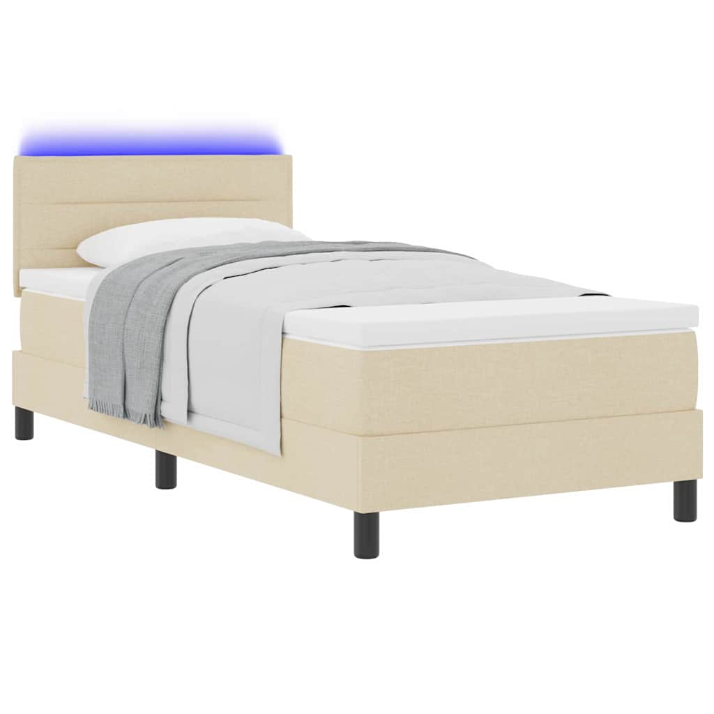 Krevet s opruga kutije s LED trakama Krema 80 x 200 cm tkanina