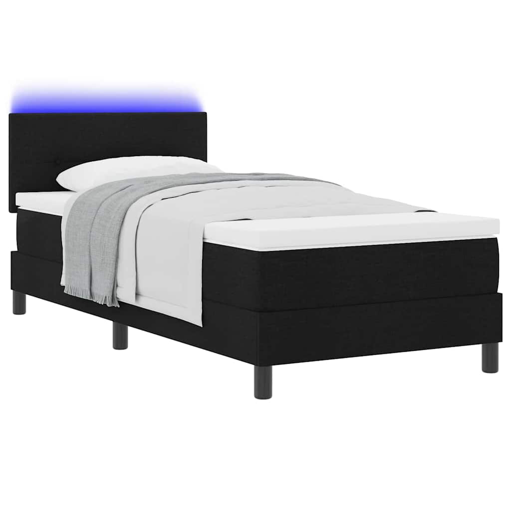 Krevet s opruga kutije s LED trakama Crna 100 x 200 cm tkanina