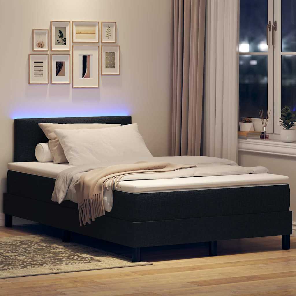 Krevet s opruga kutije s LED trakama Crna 120 x 200 cm tkanina