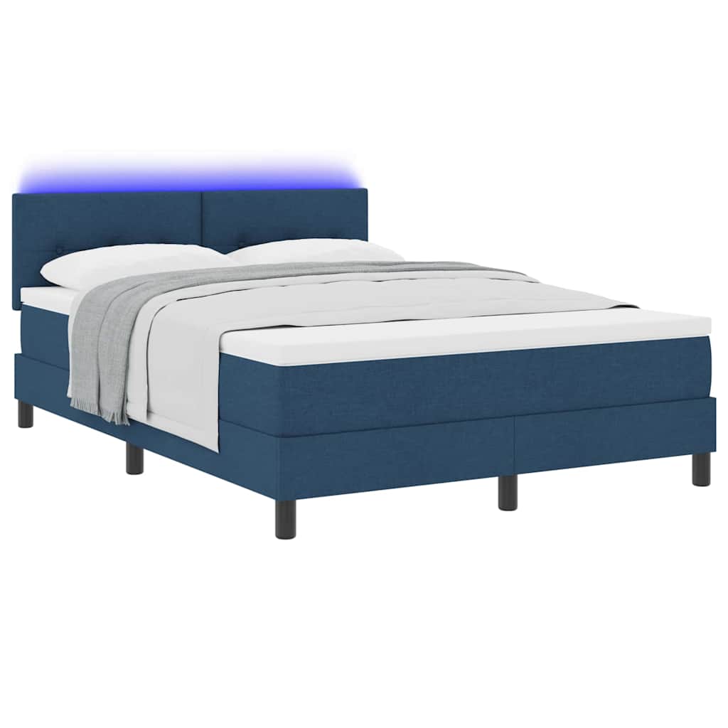 Krevet s opruga kutije s LED trakama Plava 140 x 200 cm tkanina