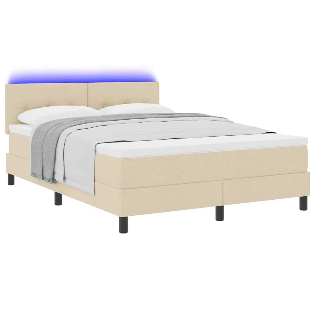 Krevet s opruga kutije s LED trakama Krema 160 x 200 cm tkanina