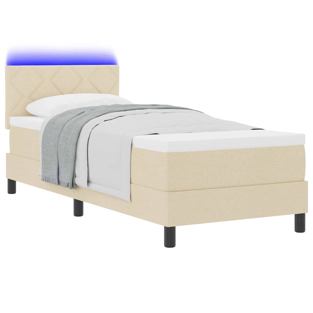 Krevet s opruga kutije s LED trakama Krema 80 x 200 cm tkanina