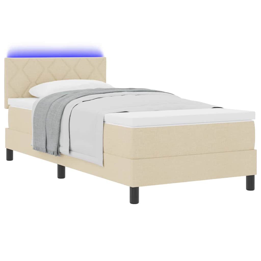 Krevet s opruga kutije s LED trakama Krema 90 x 190 cm tkanina