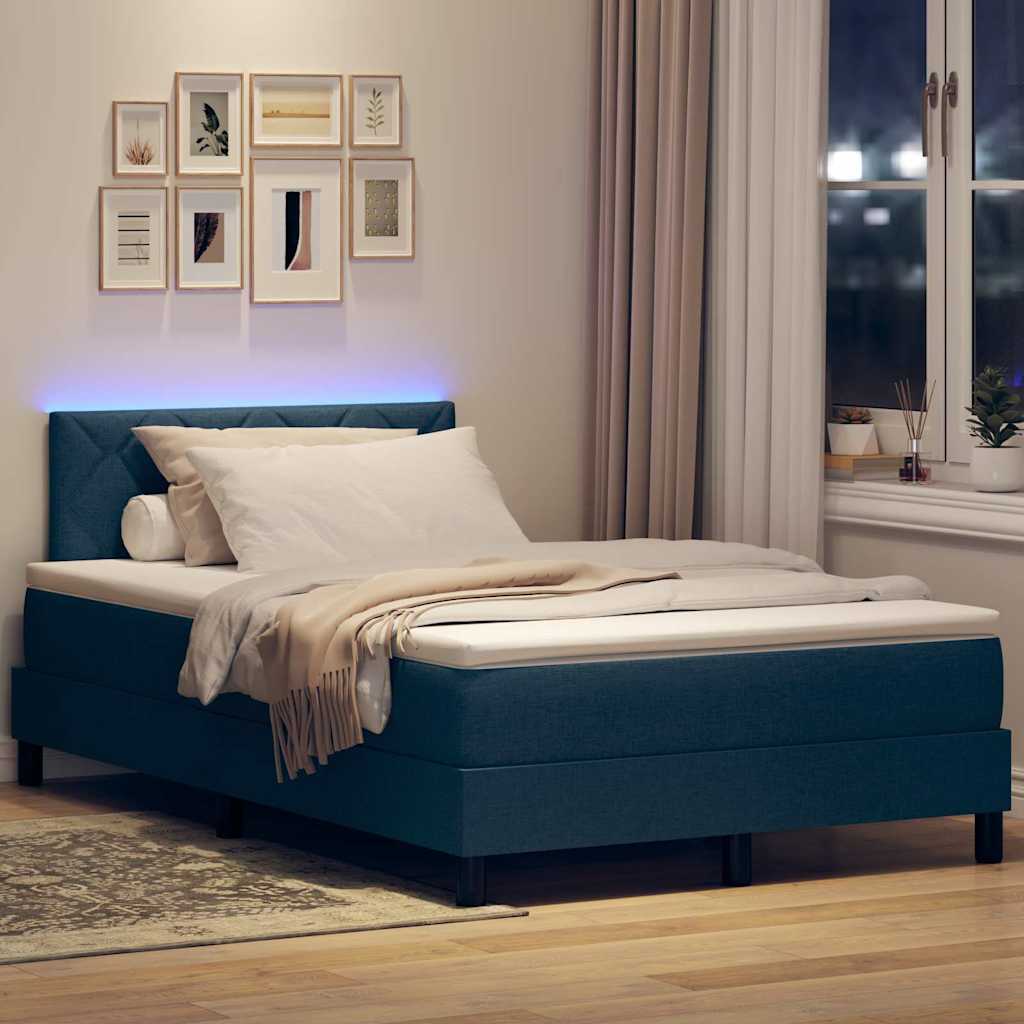 Krevet s opruga kutije s LED trakama Plava 120 x 190 cm tkanina
