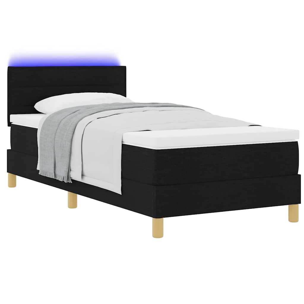 LED Box Spring Krevet s LED trakama Crna 90 x 190 cm tkanina