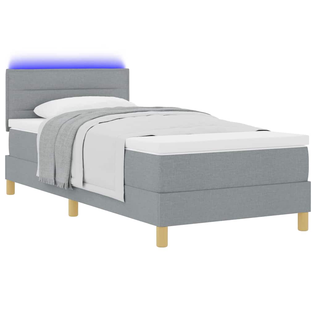 LED Box Spring Krevet Svijetlo siva 90 x 200 cm tkanina