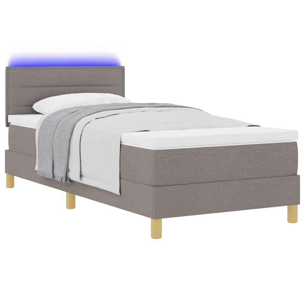 LED Box Spring Krevet Sivo-smeđa 90 x 200 cm tkanina