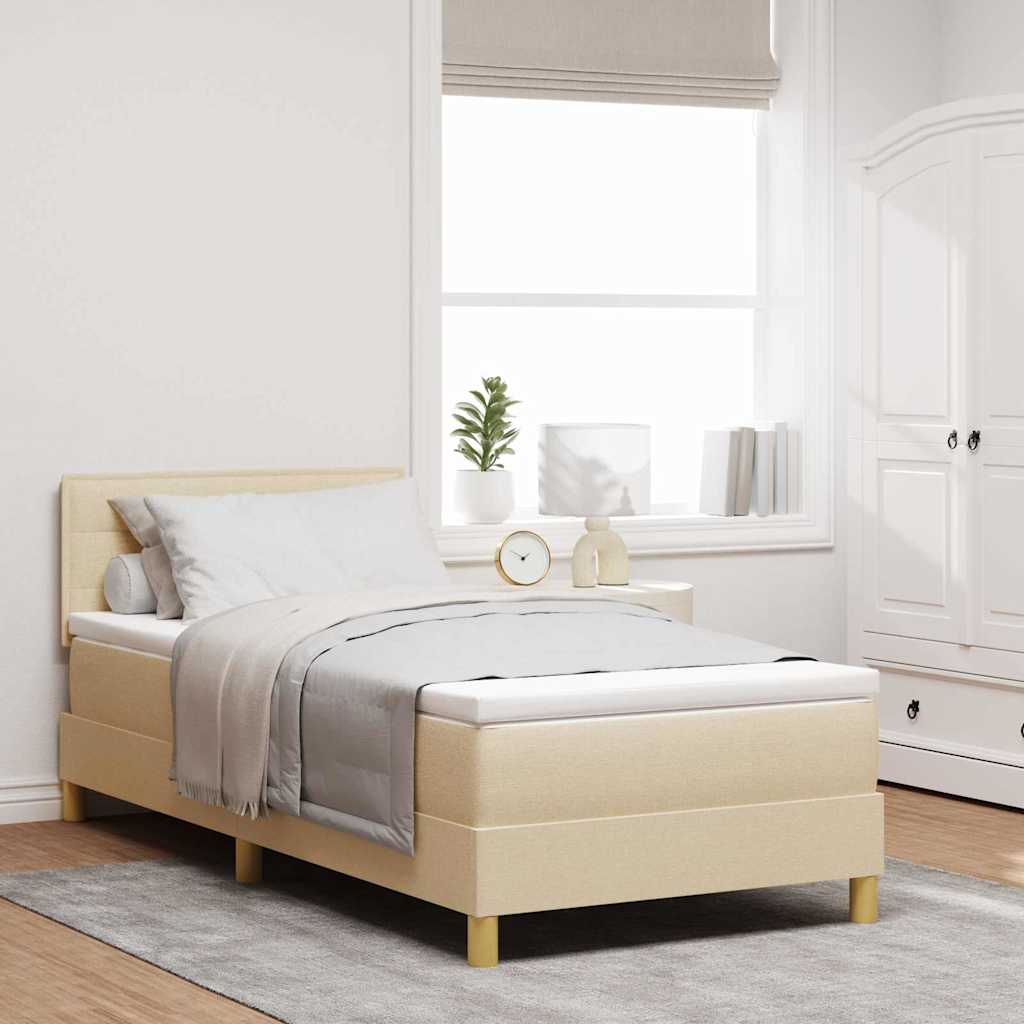 LED Box Spring Krevet s LED trakama Krema 90 x 200 cm tkanina