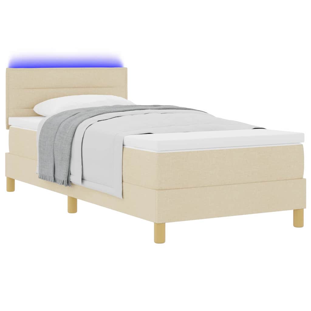 LED Box Spring Krevet s LED trakama Krema 90 x 200 cm tkanina