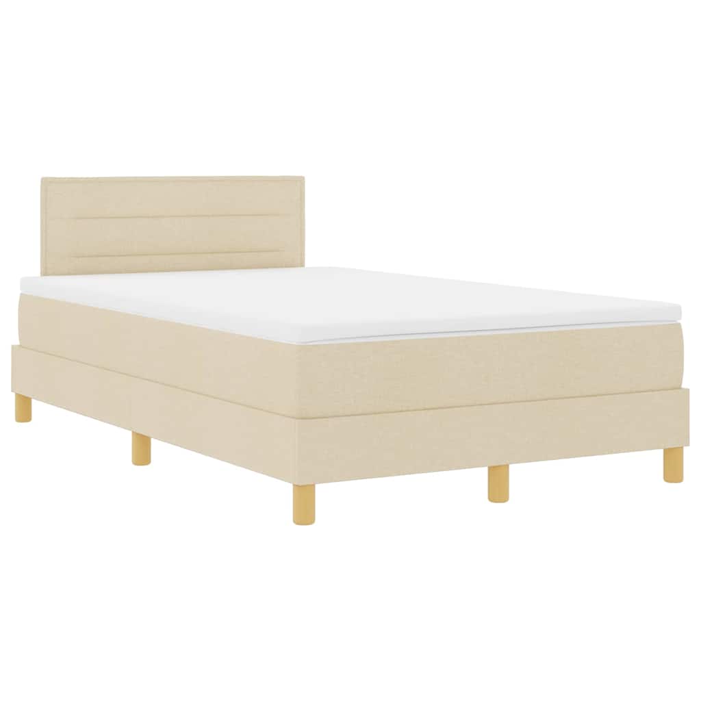 LED Box Spring Krevet s LED trakama Krema 120 x 190 cm tkanina