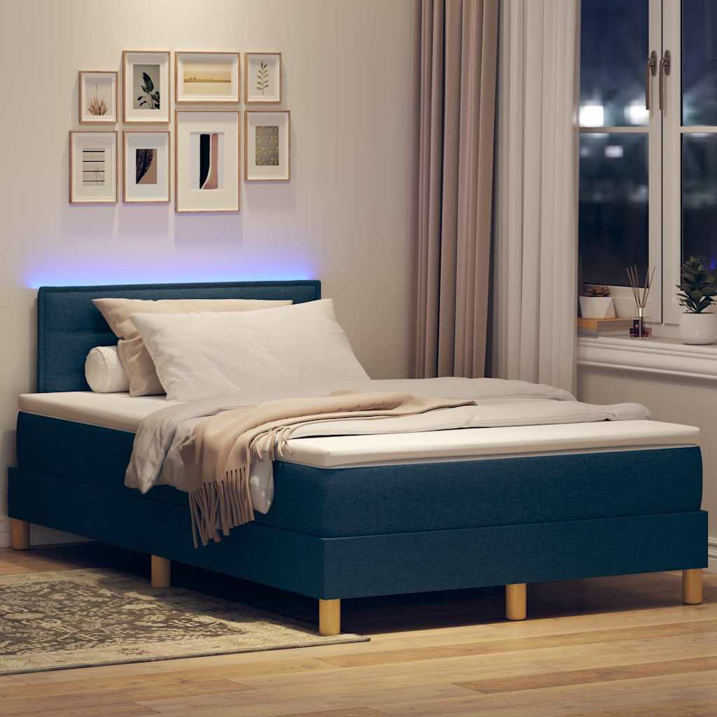 LED Box Spring Krevet s LED trakama Plava 120 x 200 cm tkanina