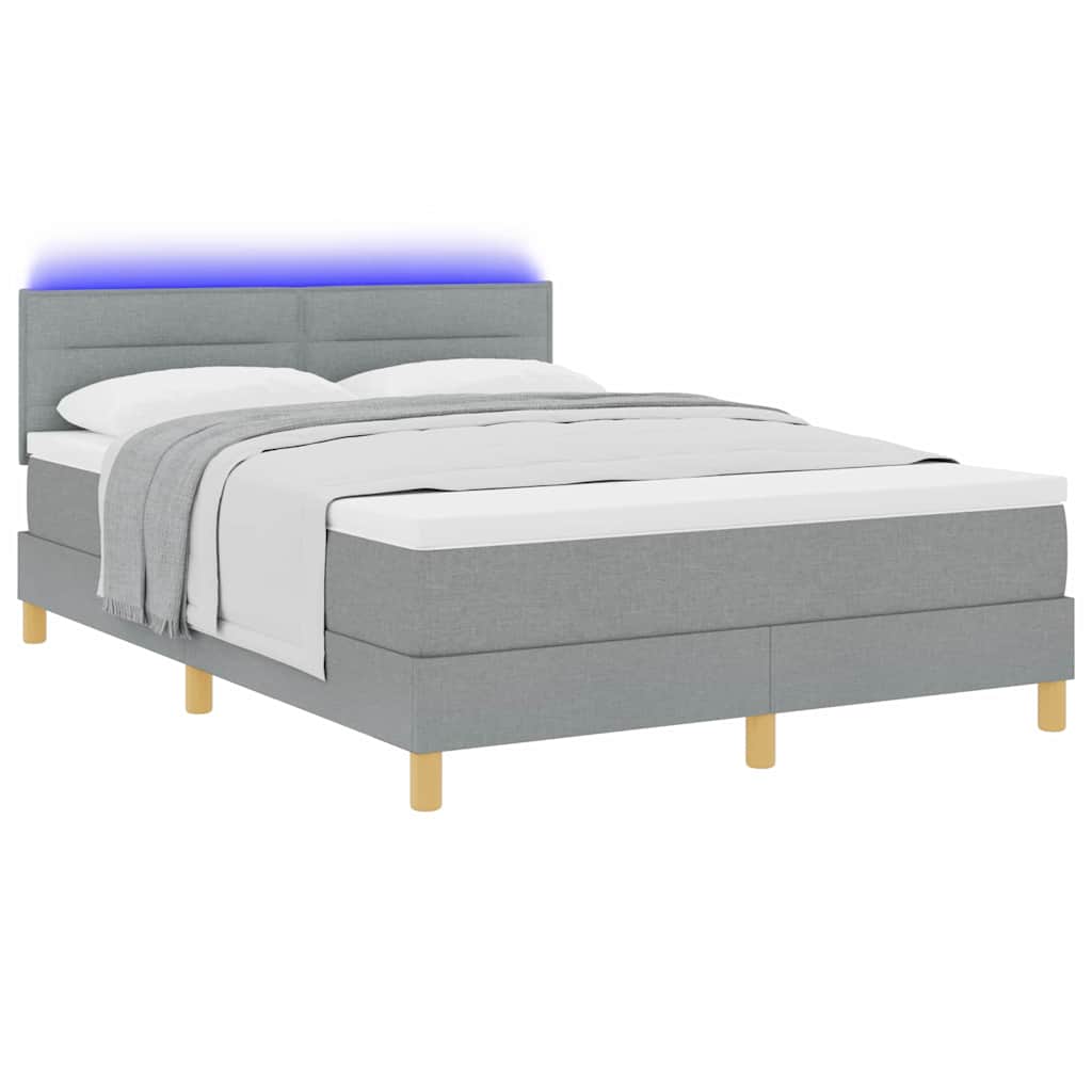 LED Box Spring Krevet Svijetlo siva 140 x 190 cm tkanina