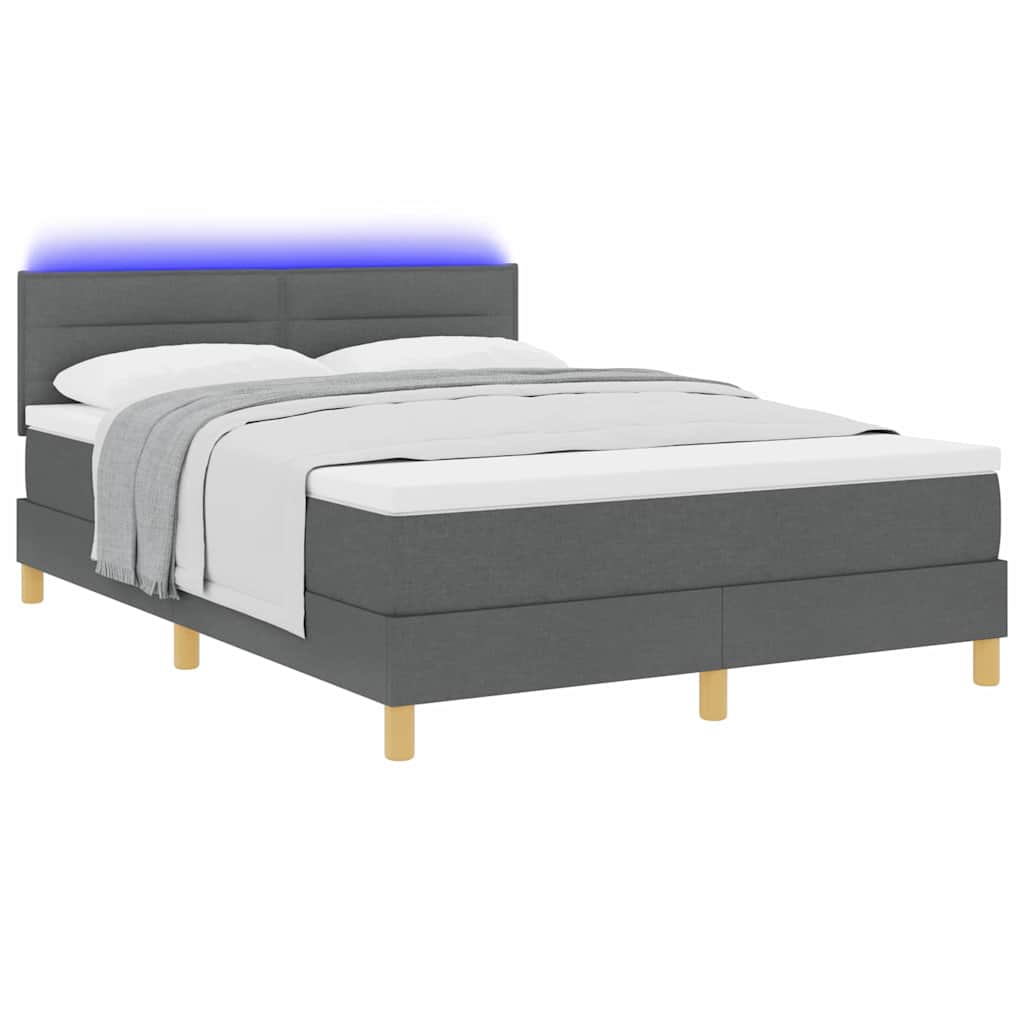 LED Box Spring Krevet Tamno siva 140 x 190 cm tkanina