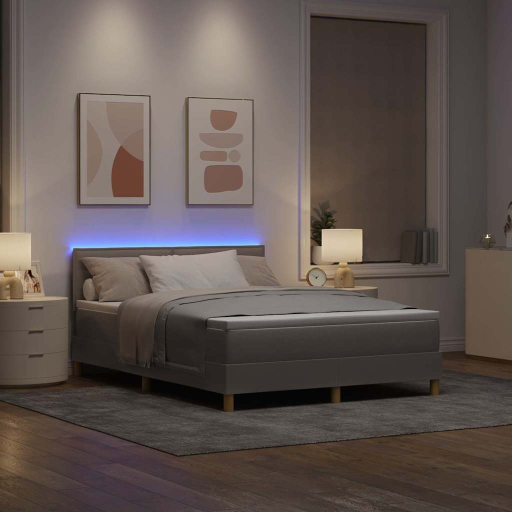 LED Box Spring Krevet Sivo-smeđa 140 x 190 cm tkanina