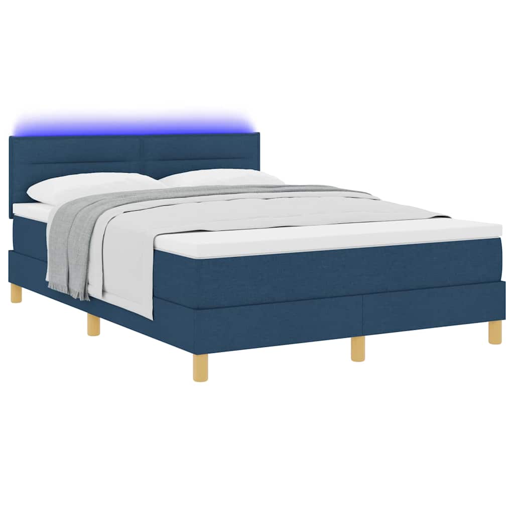 LED Box Spring Krevet s jastukom Plava 140 x 190 cm tkanina