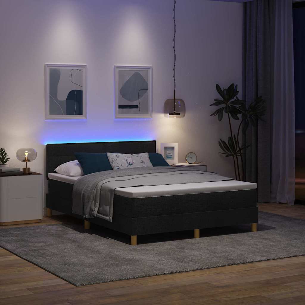 LED Box Spring Krevet s LED trakama Crna 140 x 200 cm tkanina