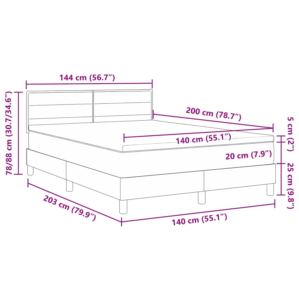 LED Box Spring Krevet Tamno smeđa 140 x 200 cm tkanina
