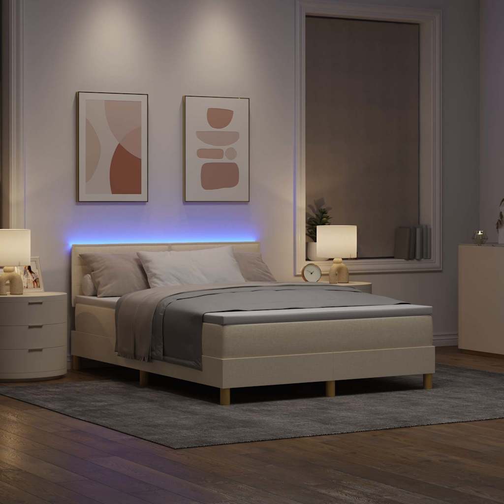 LED Box Spring Krevet s LED trakama Krema 160 x 200 cm tkanina