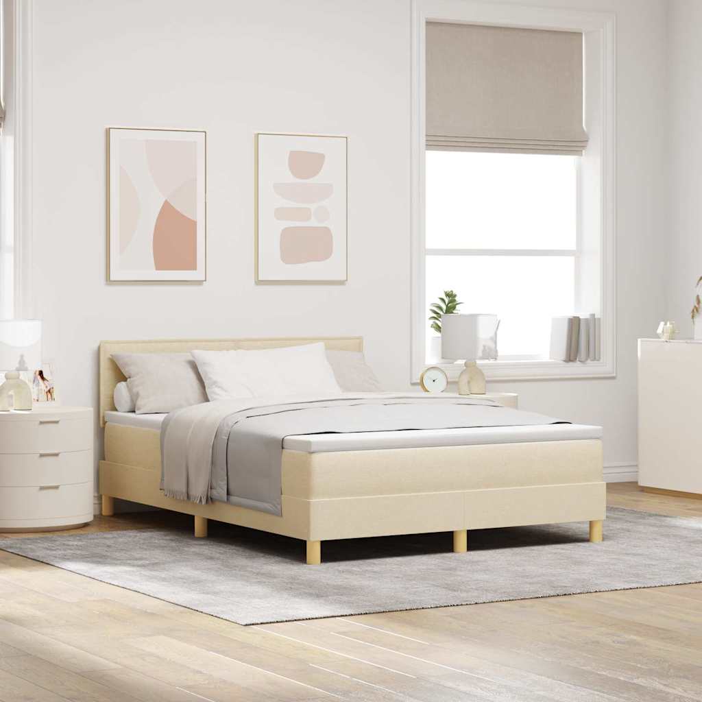 LED Box Spring Krevet s LED trakama Krema 160 x 200 cm tkanina