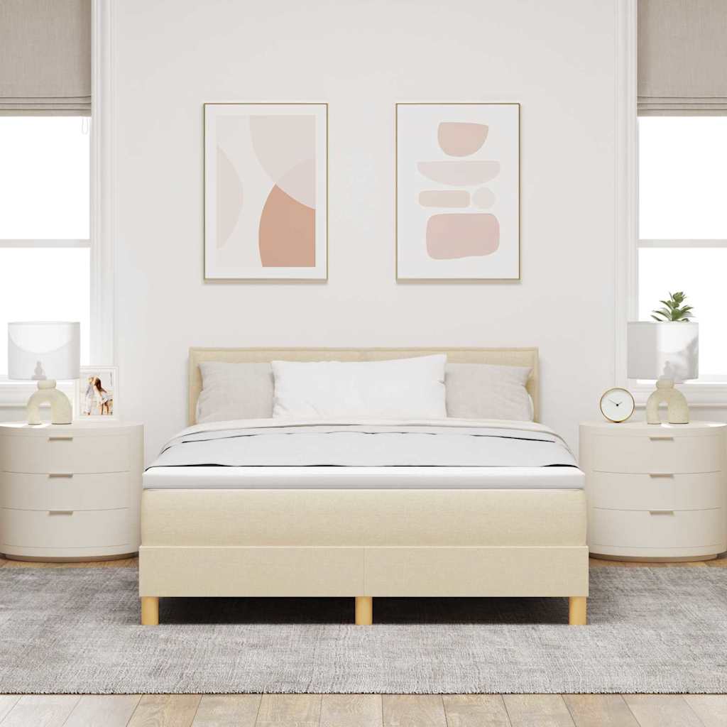 LED Box Spring Krevet s LED trakama Krema 160 x 200 cm tkanina