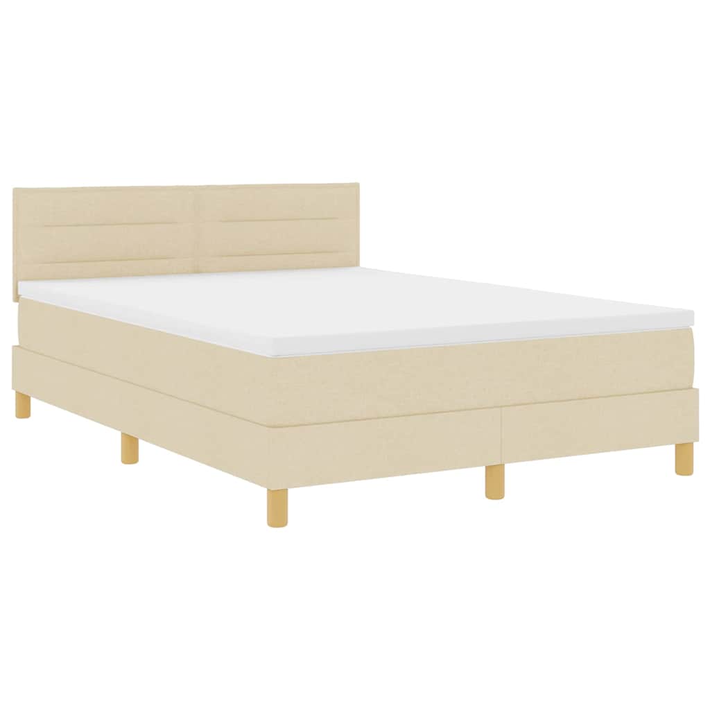 LED Box Spring Krevet s LED trakama Krema 160 x 200 cm tkanina