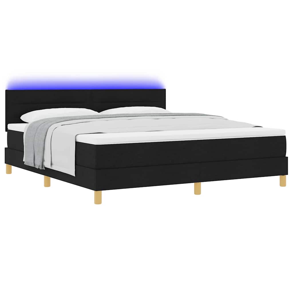 LED Box Spring Krevet s LED trakama Crna 180 x 200 cm tkanina