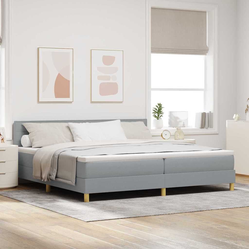 LED Box Spring Krevet Svijetlo siva 200 x 200 cm tkanina