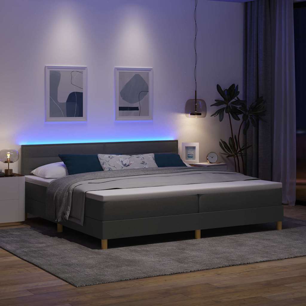 LED Box Spring Krevet Tamno siva 200 x 200 cm tkanina