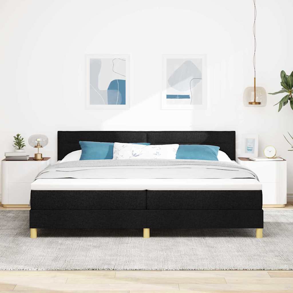 LED Box Spring Krevet s LED trakama Crna 200 x 200 cm tkanina