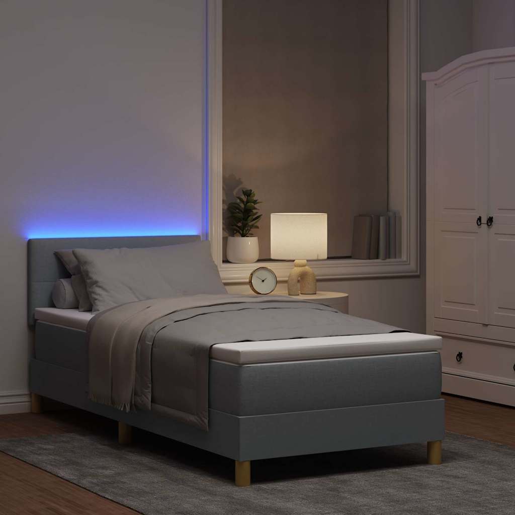LED Box Spring Krevet Svijetlo siva 90 x 200 cm tkanina