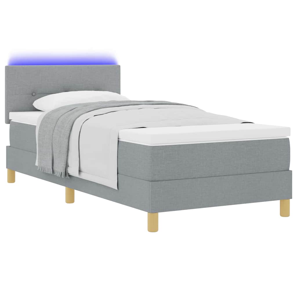 LED Box Spring Krevet Svijetlo siva 90 x 200 cm tkanina