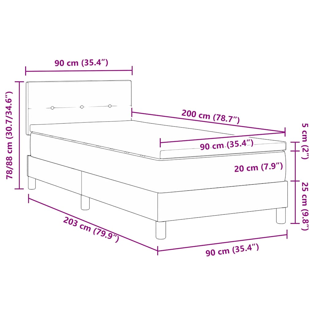 LED Box Spring Krevet Svijetlo siva 90 x 200 cm tkanina