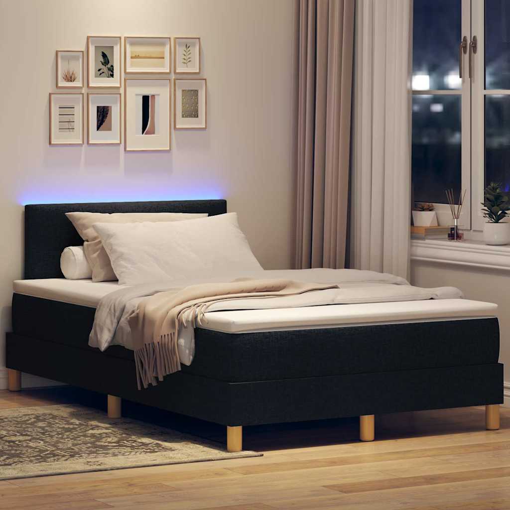 LED Box Spring Krevet s LED trakama Crna 120 x 200 cm tkanina