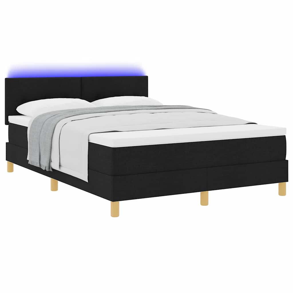 LED Box Spring Krevet s LED trakama Crna 140 x 200 cm tkanina