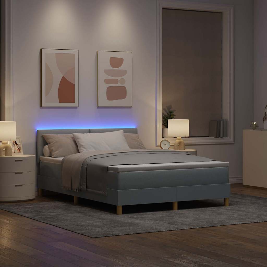 LED Box Spring Krevet Svijetlo siva 160 x 200 cm tkanina
