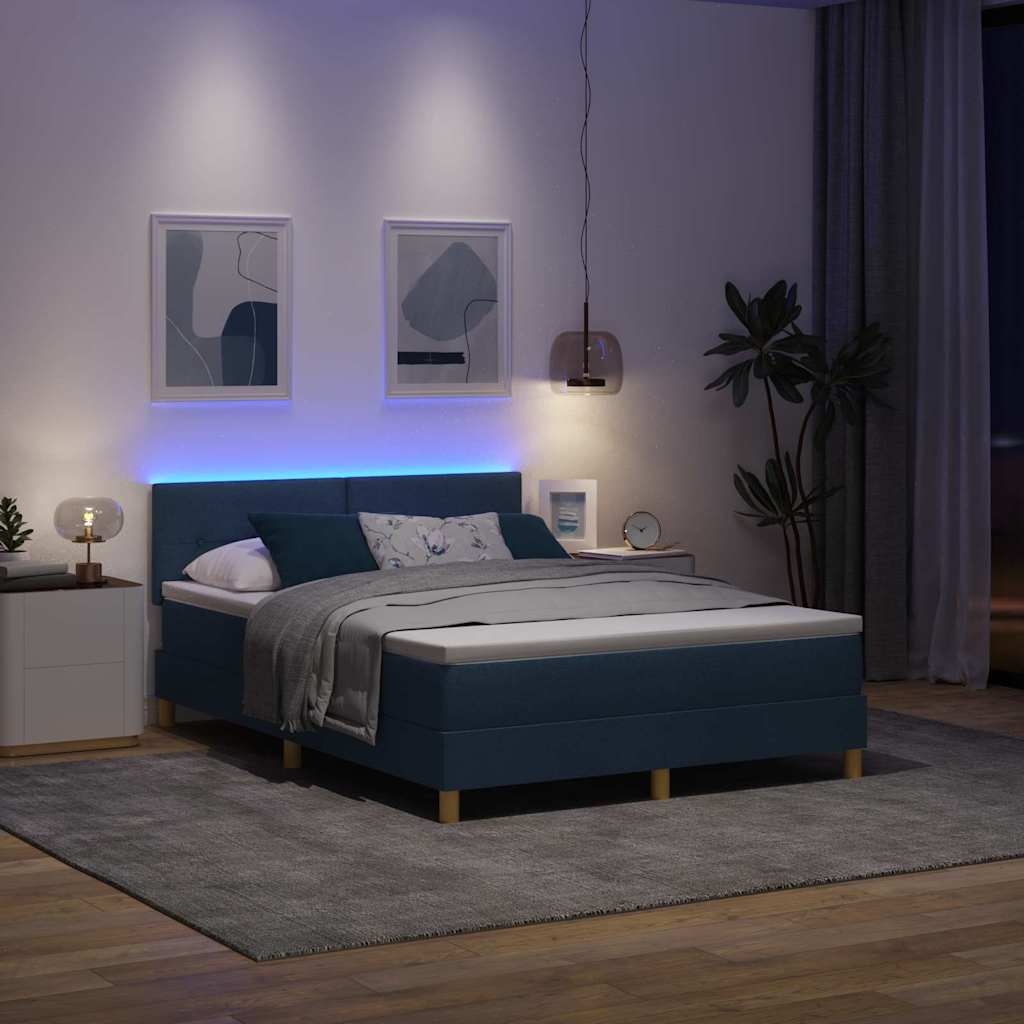 LED Box Spring Krevet s LED trakama Plava 160 x 200 cm tkanina